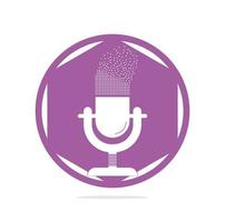 microphone Podcast pixels effect logo design. Studio table microphone with broadcast icon design. vector