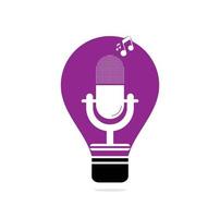 microphone bulb shape concept logo design. Studio table microphone with broadcast icon design. vector