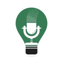 microphone Podcast pixels effect bulb shape concept logo design. Studio table microphone with broadcast icon design. vector