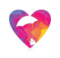 parachute Gift delivery heart shape concept vector logo design. Parachute gift delivery heart concept emblem.