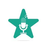microphone star shape concept logo design. Studio table microphone with broadcast icon design. vector