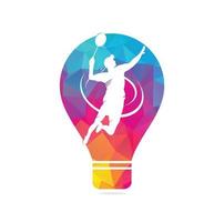 Badminton Player bulb shape concept logo - Passionate Winning Moment Smash. Abstract Professional Young Badminton Athlete in Passionate Pose. vector