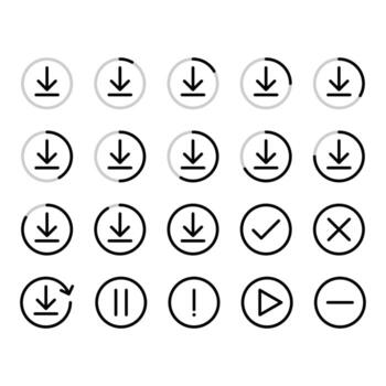 File downloading, loading icon set in line style design isolated on white background. Editable stroke. vector