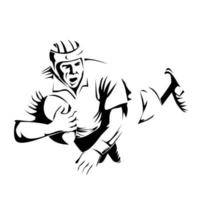 Rugby Player Diving to Score a Try Retro Black and White vector