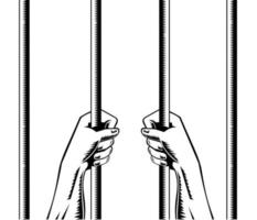 Prisoner Hands Holding Gripping Prison Bars Front Retro Woodcut Style vector