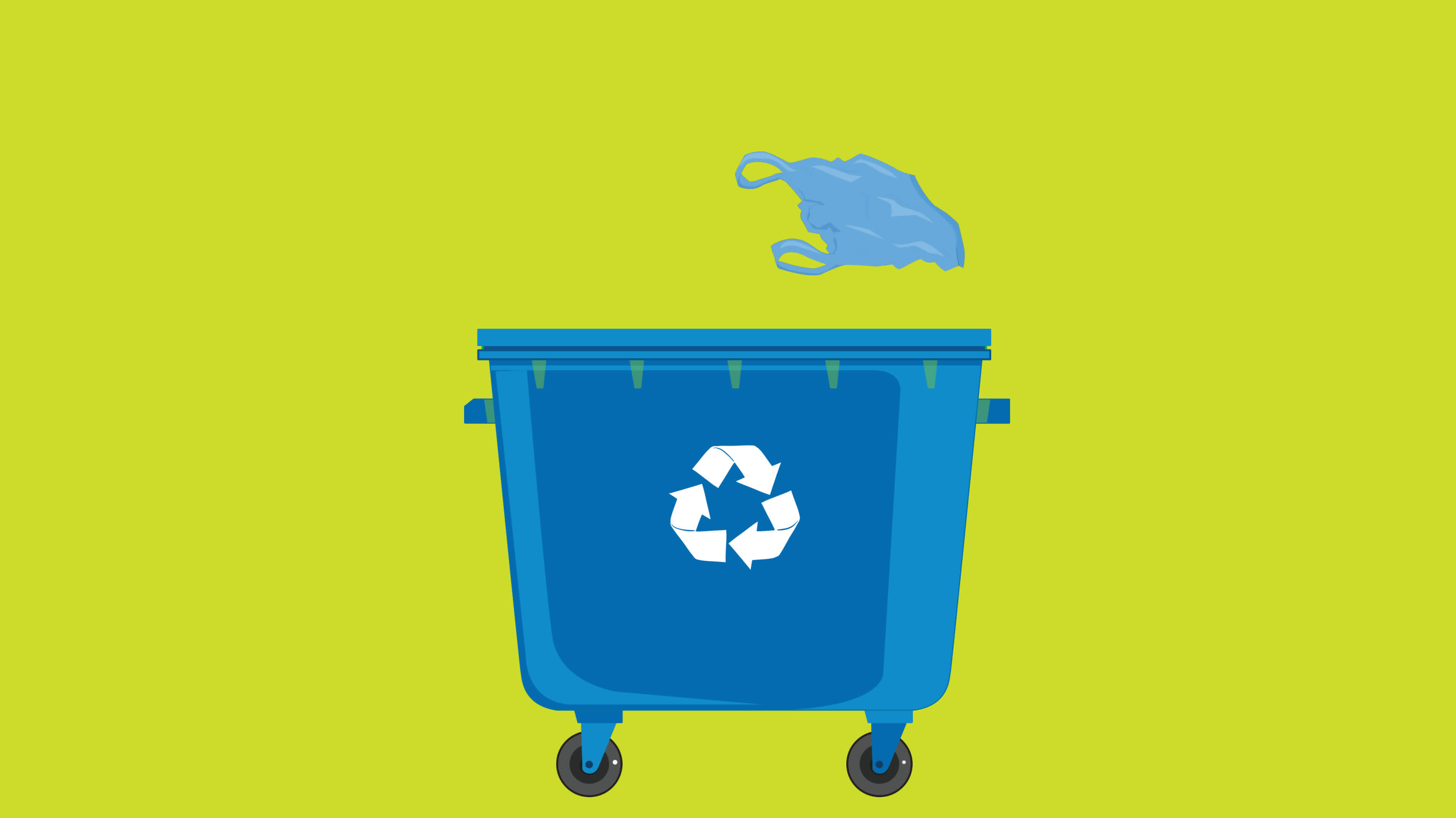 Opening dustbin trash with recycle logo on green screen background. falling Waste into the Trash