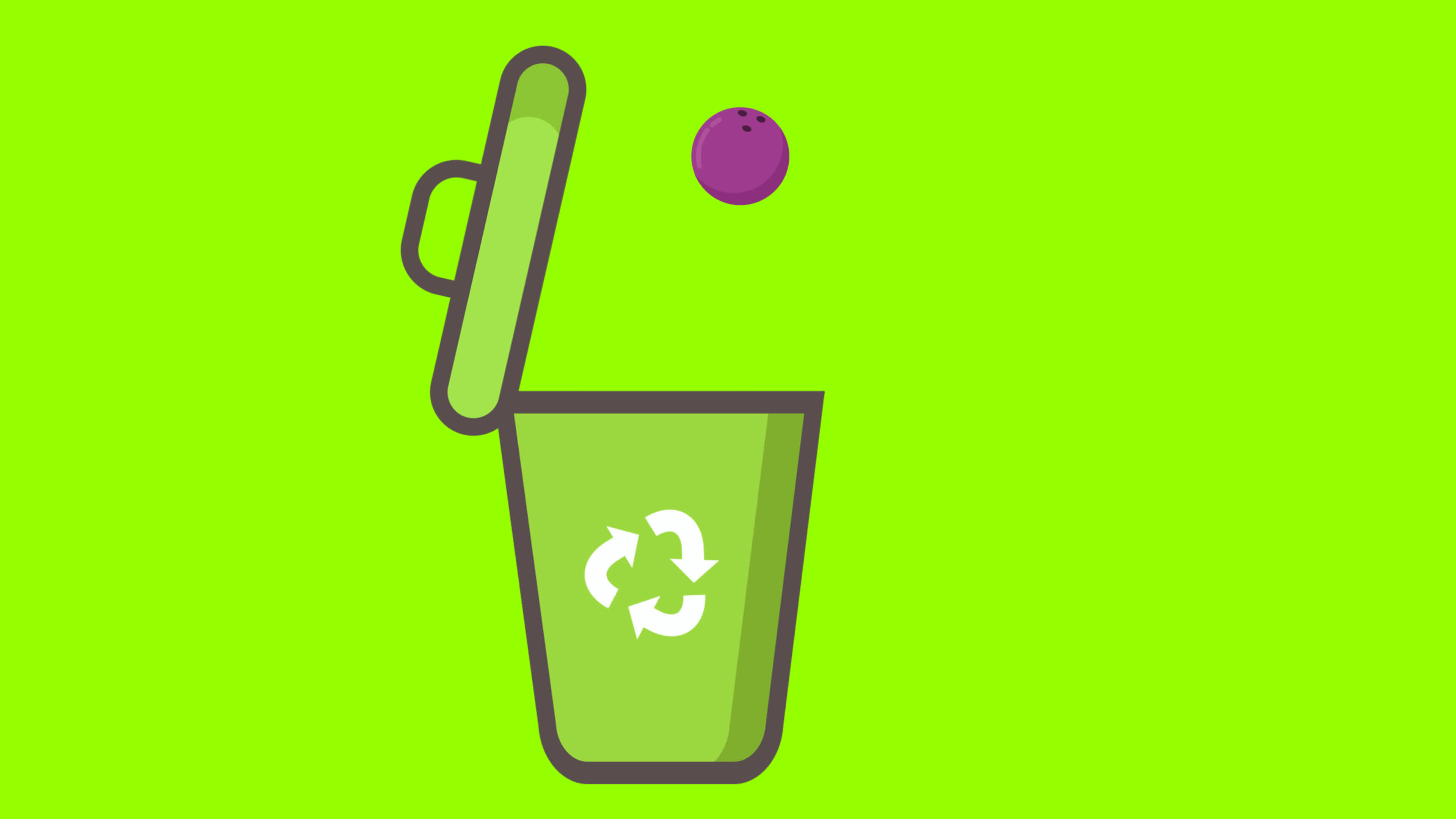 Opening dustbin trash with recycle logo on green screen background