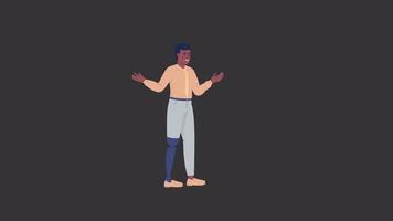 Animated disabled man character. Disability problem. Full body flat person on black background with alpha channel transparency. Colorful cartoon style HD video footage for animation