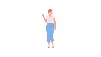 Animated attractive woman character. Body positive lifestyle. Full body flat person on white background with alpha channel transparency. Colorful cartoon style HD video footage for animation