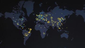 värld Karta med annorlunda mål för cyber ge sig på. dataintrång och teknologi begrepp. makro skytte på övervaka pixlar video