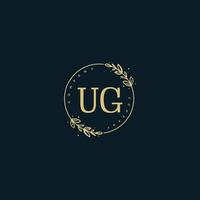 Initial UG beauty monogram and elegant logo design, handwriting logo of initial signature, wedding, fashion, floral and botanical with creative template. vector