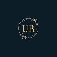 Initial UR beauty monogram and elegant logo design, handwriting logo of initial signature, wedding, fashion, floral and botanical with creative template. vector