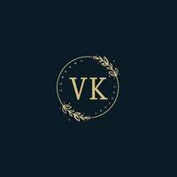 Initial VK beauty monogram and elegant logo design, handwriting logo of initial signature, wedding, fashion, floral and botanical with creative template. vector
