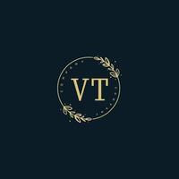 Initial VT beauty monogram and elegant logo design, handwriting logo of initial signature, wedding, fashion, floral and botanical with creative template. vector