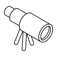 A space research tool icon, flat design of telescope vector