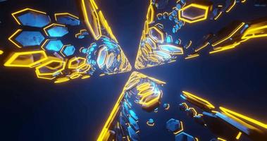 abstract background using a tube shape that has a metallic hexagon texture and bright yellow grid, 3d rendering, and 4K size video