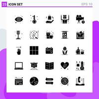 conjunto de 25 iconos en estilo sólido símbolos de glifos creativos para el diseño de sitios web y aplicaciones móviles signo de icono sólido simple aislado en fondo blanco 25 iconos fondo de vector de icono negro creativo