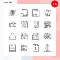 Vector Pack of 16 Icons in Line Style Creative Outline Pack isolated on White Background for Web and Mobile