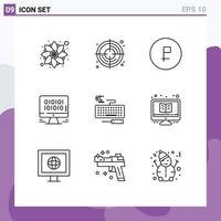 Editable Vector Line Pack of 9 Simple Outlines of keyboard web coin management data Editable Vector Design Elements