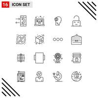 Set of 16 Vector Outlines on Grid for unlock off user control mind Editable Vector Design Elements