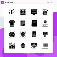 Set of 16 icons in solid style Creative Glyph Symbols for Website Design and Mobile Apps Simple Solid Icon Sign Isolated on White Background 16 Icons vector