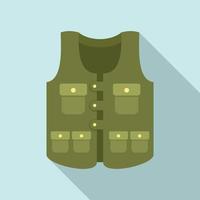 icono de chaleco de bolsillo de cazador, estilo plano vector