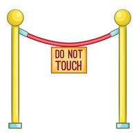 Red rope barrier with sign do not touch icon vector