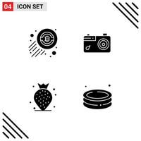Modern Set of 4 Solid Glyphs Pictograph of bitcoin strawberry economy picture pool Editable Vector Design Elements