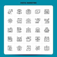 esquema 25 conjunto de iconos de marketing digital diseño de estilo de línea vectorial conjunto de iconos negros paquete de pictogramas lineales ideas de negocios web y móviles diseño ilustración vectorial vector