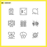 9 Universal Outlines Set for Web and Mobile Applications farming agriculture healthcare home real Editable Vector Design Elements