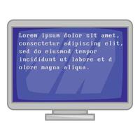 Blue computer screen with text icon, cartoon style vector