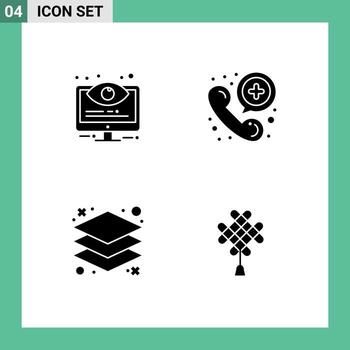 Group of 4 Solid Glyphs Signs and Symbols for configuration design options communication layers Editable Vector Design Elements