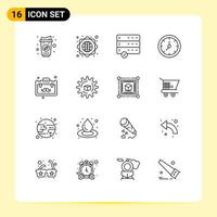 Set of 16 Commercial Outlines pack for travel business data briefcase timer Editable Vector Design Elements