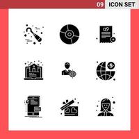 Paquete de 9 iconos de símbolos de glifo de estilo sólido sobre fondo blanco signos simples para el diseño general vector