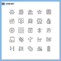 25 User Interface Line Pack of modern Signs and Symbols of banking star lab sea beach Editable Vector Design Elements