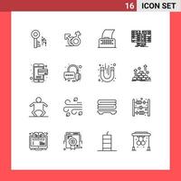 Stock Vector Icon Pack of 16 Line Signs and Symbols for online server paper database centre Editable Vector Design Elements