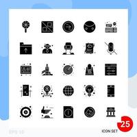 Modern Pack of 25 Icons Solid Glyph Symbols isolated on White Backgound for Website designing vector