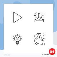 Set of 4 Modern UI Icons Symbols Signs for play idea download lightbulb light Editable Vector Design Elements