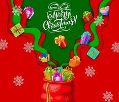 Christmas paper cut bag with snowflakes and gifts vector
