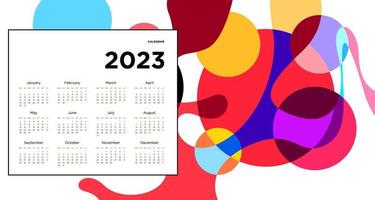 New year 2023 calendar design template with geometric colorful abstract. Vector calendar design.