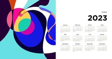 New year 2023 calendar design template with geometric colorful abstract. Vector calendar design.