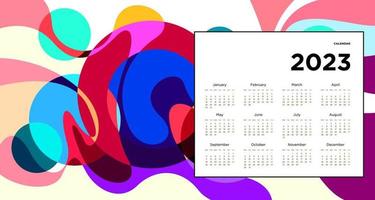 New year 2023 calendar design template with geometric colorful abstract. Vector calendar design.