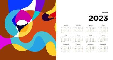 New year 2023 calendar design template with geometric colorful abstract. Vector calendar design.