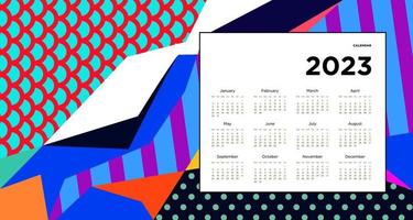 New year 2023 calendar design template with geometric colorful abstract. Vector calendar design.