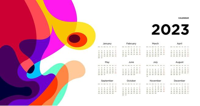 New year 2023 calendar design template with geometric colorful abstract. Vector calendar design.