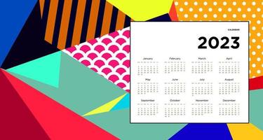 New year 2023 calendar design template with geometric colorful abstract. Vector calendar design.