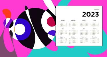 New year 2023 calendar design template with geometric colorful abstract. Vector calendar design.