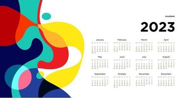 New year 2023 calendar design template with geometric colorful abstract. Vector calendar design.