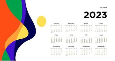 New year 2023 calendar design template with geometric colorful abstract. Vector calendar design.