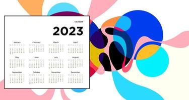 New year 2023 calendar design template with geometric colorful abstract. Vector calendar design.